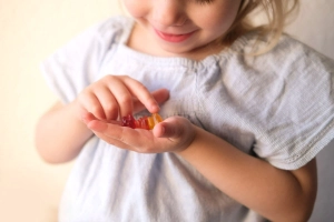bambina con caramelle gommose