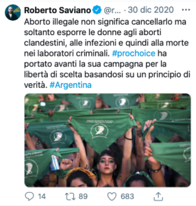 Tweet Roberto Saviano Prochoice argentina